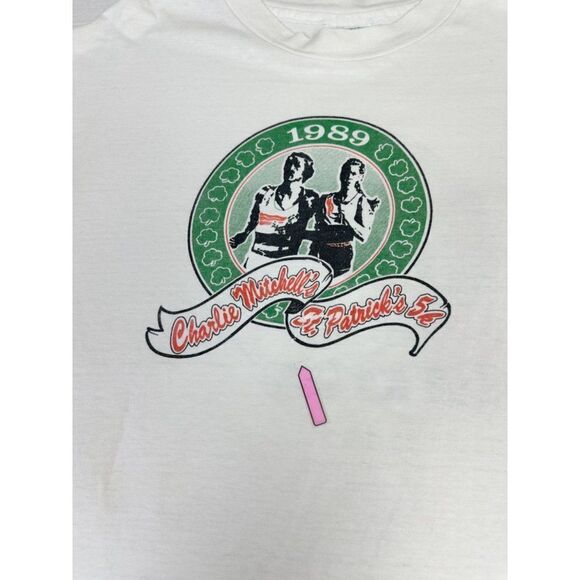 Vintage 1989 Charlie Mitchell Saint Patrick's 5K Run White Large - Picture 7 of 11